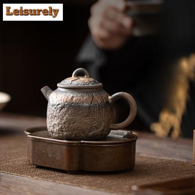 Tetera de cerámica gruesa de 180 ml, antigua tetera de gres tostado temprano, tetera doméstica con filtro, adornos para el té.