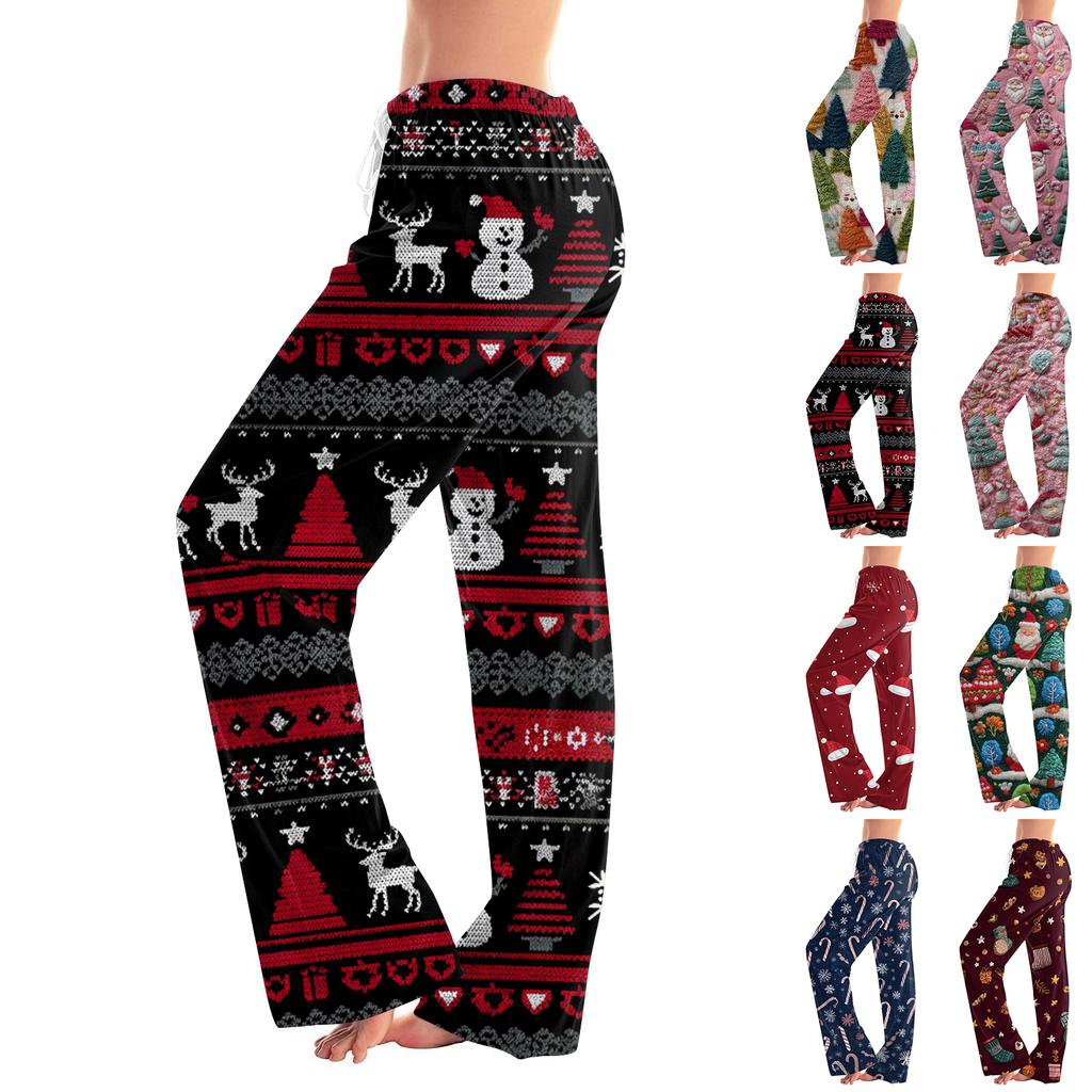 Women's Drawstring Christmas Printed Casual Pants