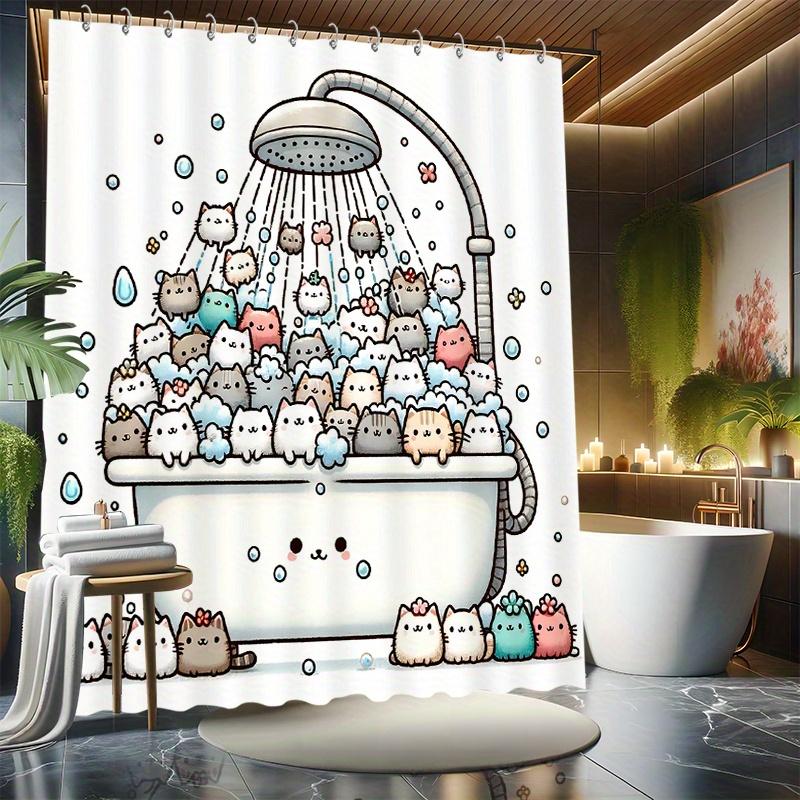 

1Pc Shower Curtain - Adorable Cats In A Bathtub With Bubbles And Water Drops Design Waterproof W60H190(CM)-1 Pcs