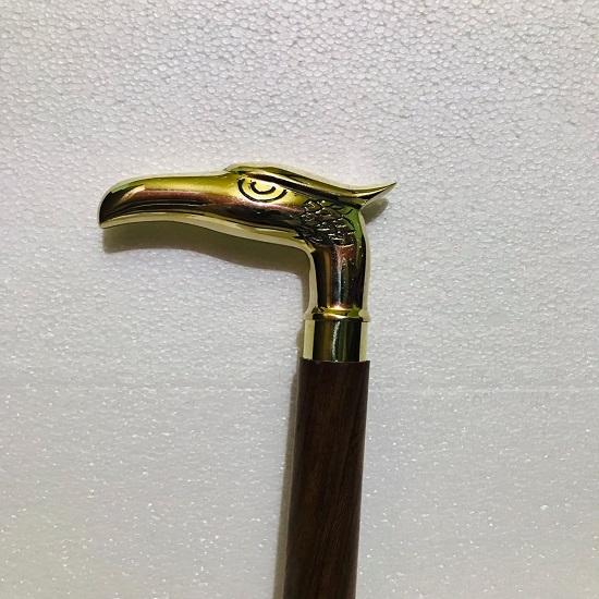 Eagle Head Walking Stick Rosewood Wooden Cane with Brass Handle