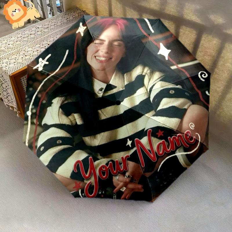 1 PC Automatic Folding Umbrella - Billie Eilish Custom Name Pattern, Portable & Foldable Design with 8 Ribs, Christmas Birthday Gifts