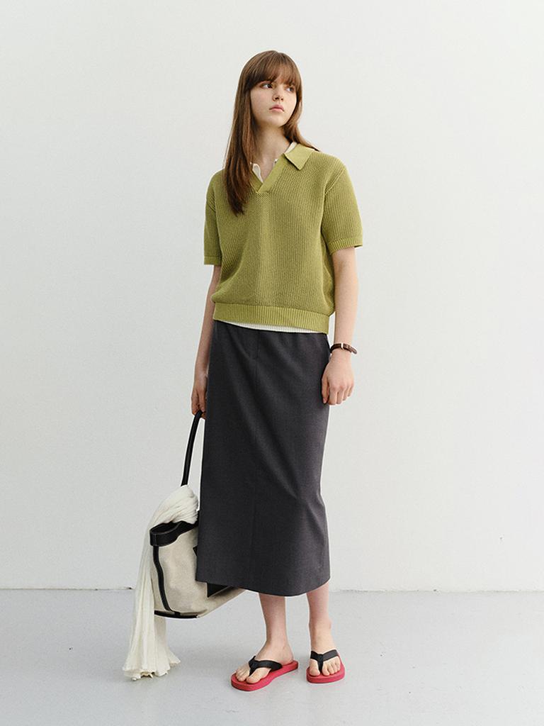 Deonseuteu Unisex Chunky Polo Knit_Udsw6B126_Olive