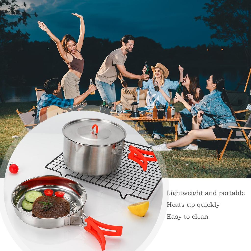 Camping Cookware Stainless Steel Survival Gear With Utensil Camping Cook Pot Set With Carrying Bag For Kitchen Backyard Picnic