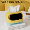 Tissue Box Holder with Phone Holder Slot Spring Support Tissue Dispenser Cover Tissue Case