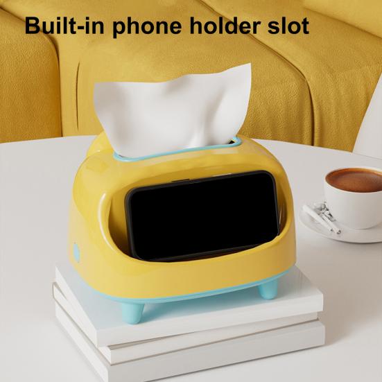 Tissue Box Holder with Phone Holder Slot Spring Support Tissue Dispenser Cover Tissue Case