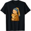 Menina com Brinco de Pérola e shiba inu Camiseta de desenho animado engraçada e fofa
