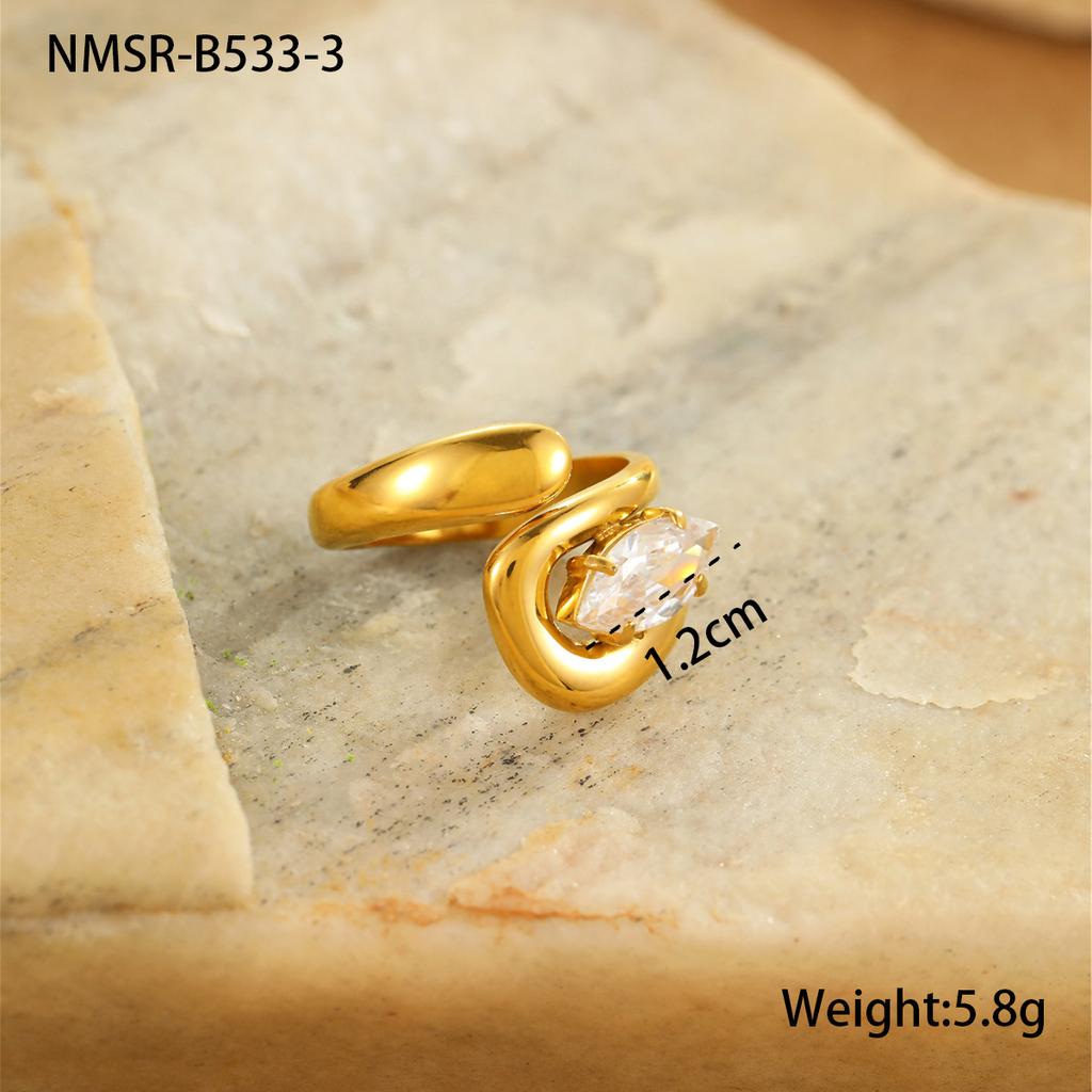 GEMCHIC Women's 18K Gold Plated Titanium Steel Geometric Ring with Cubic Zirconia