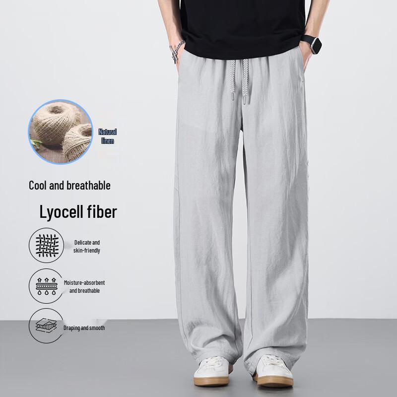 Men s Summer Cool Linen Blend Wide Leg Casual Pants L