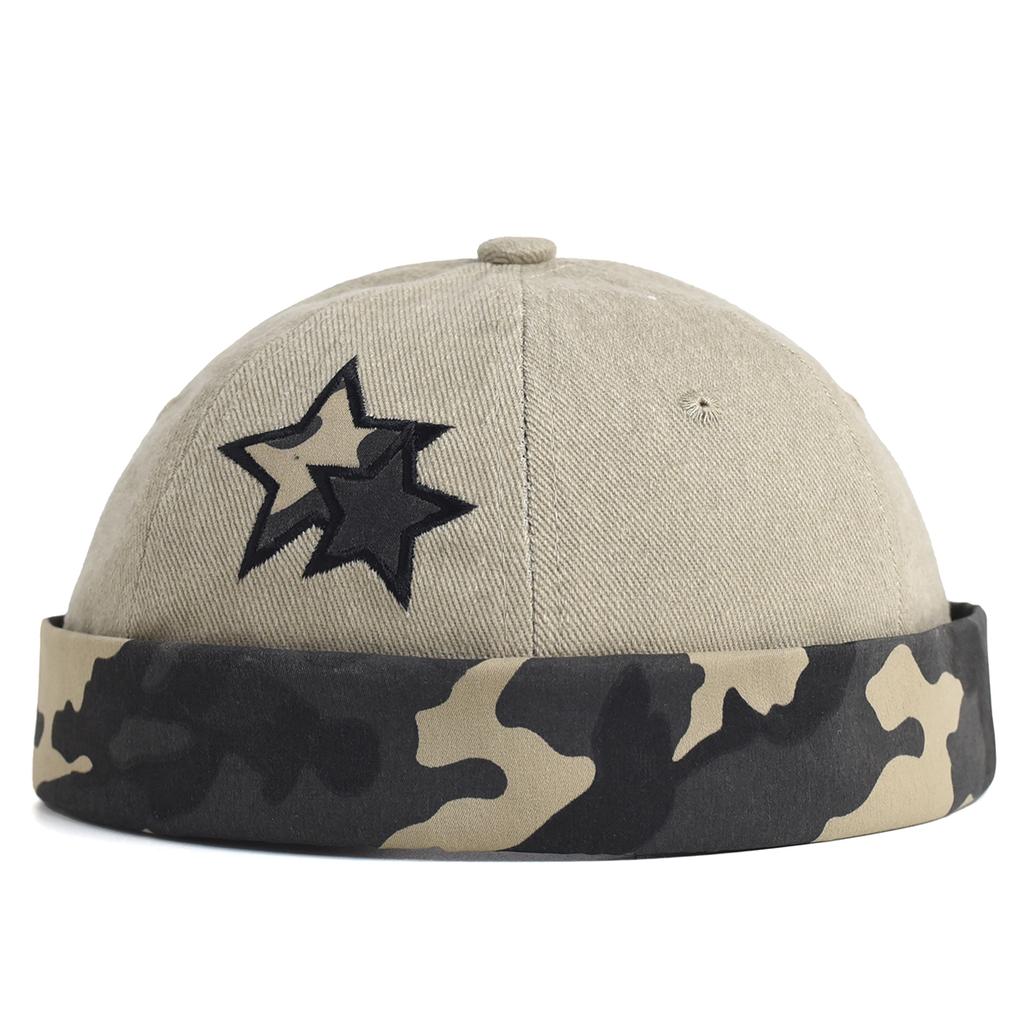 Unisex Washed Color Brimless Caps Without Visor Star Splicing Docker Cap Letter Adjustable Beanie Hat Vintage Style Hip Hop Hats