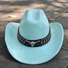 Retro Suede Leather Western Cowboy Fedora Hat For Men Women Bull Head Accessories Fashion Travel Party Hat Denim Hat Sombrero