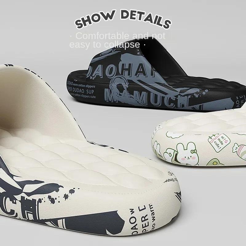 QYCKABY 2025 Mens Summer Slippers Beach Sandals Flip Flop Printing Thick Soled Boys Girls Unisex Home Bath Shoe Large Size 46-47