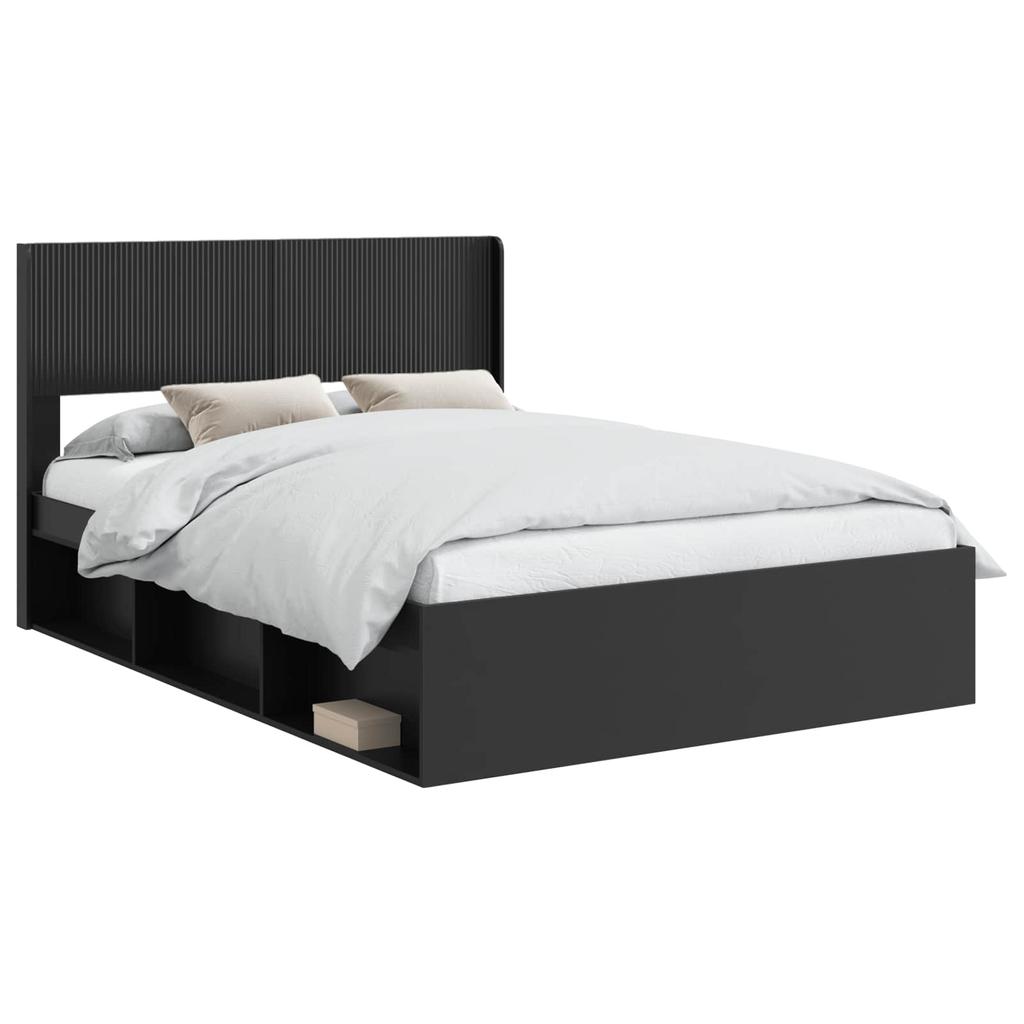 Bed Frame with Storage Space and Headboard Black 120 X 200 Cm