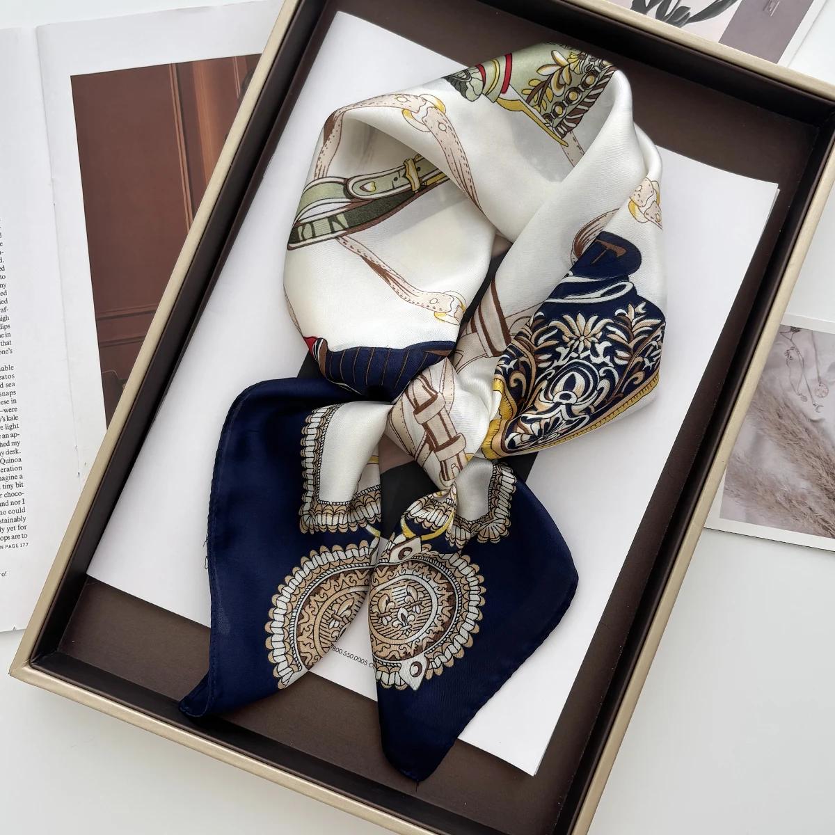 

Геометрический принт шаль квадратный шарф для женщин атласный платок высокого качества женские резинки для волос лента повязка на голову бандана 70x70CM