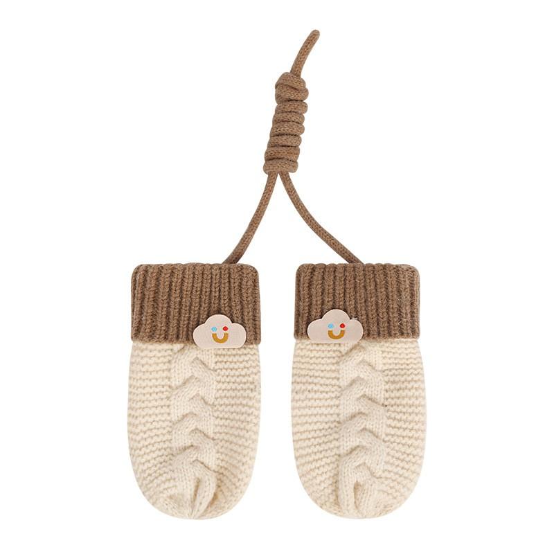 Kids Winter Knit Mittens With Neck Strap Warm Fleece-Lined Unisex Gloves Ages 3-6 Soft Acrylic Multiple Color Combos
