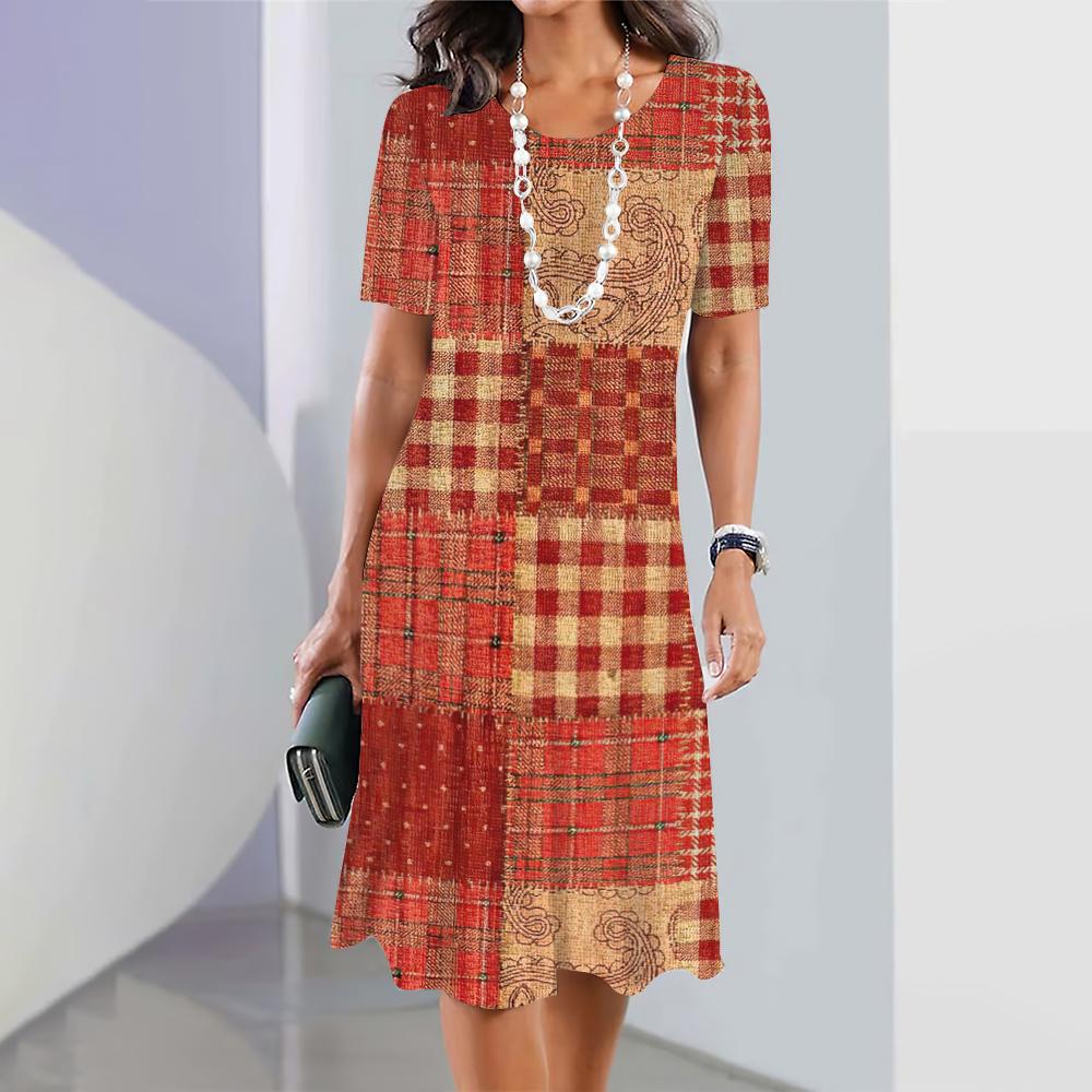 New Plaid Graphic Print Dresses For Women Elegant Dresses Summer Medium Length Dress Plus Size Female Fashion