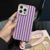 Striped Couple Hand Wrist Strap Case For iPhone 11 12 13 Pro Max Cases iPhone 16 17 14 15 Plus Minimalist INS With Lanyard Cover