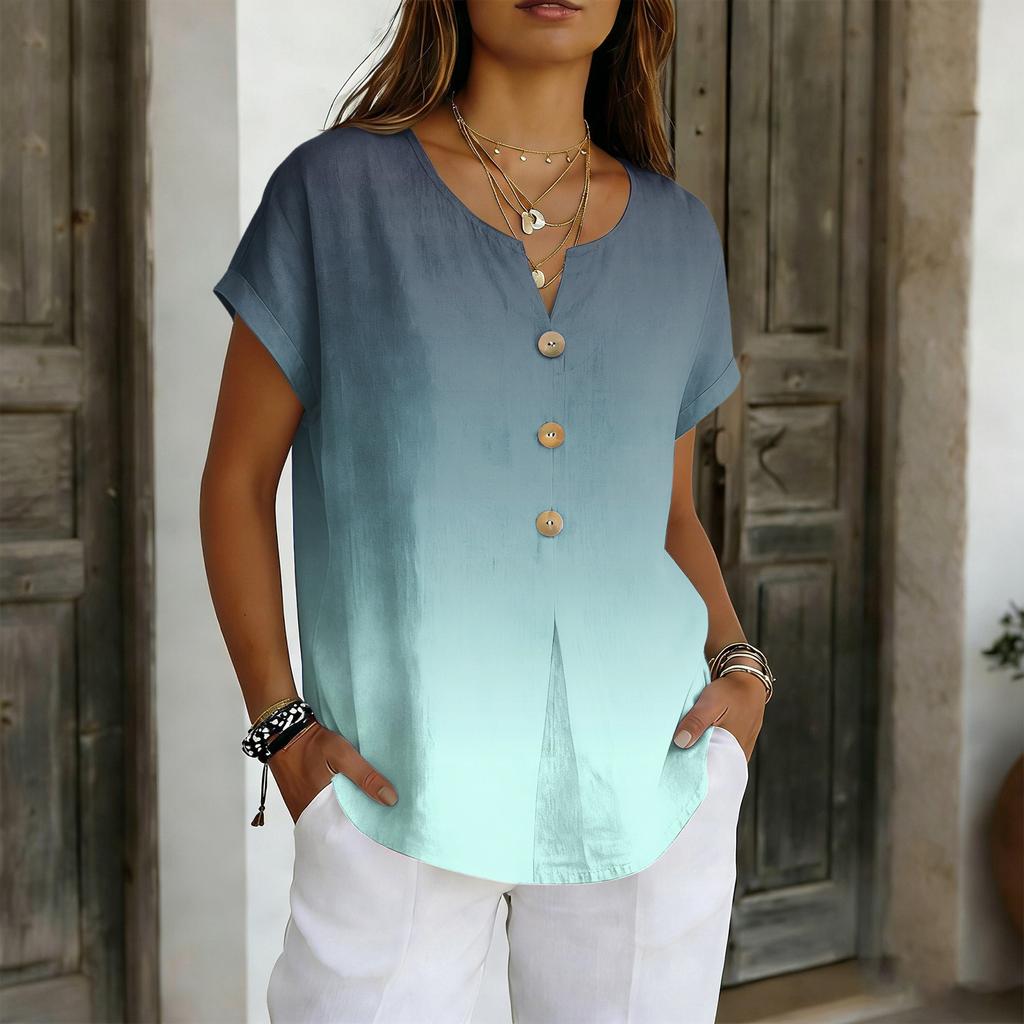 Women's Casual, Loose-Fit, And Stylish Short-Sleeve Cotton-Linen Top