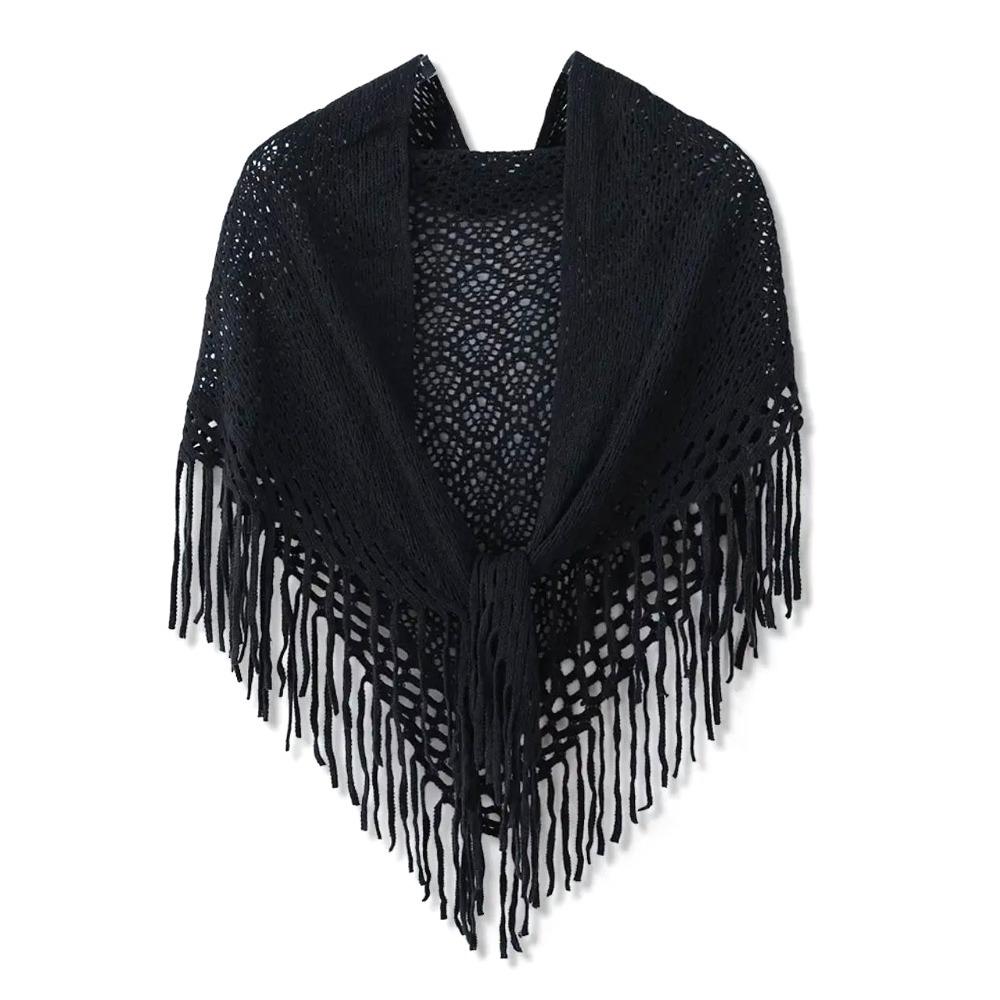 

Однотонные вязаные шали Универсальные женские шали Модные шали с кисточками для женщин чёрный