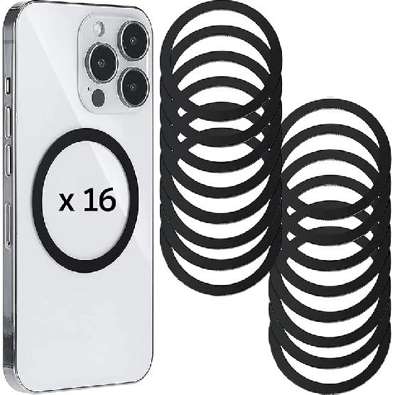 SALEX Compatible with Magsafe Magnetic Rings 16 Pack Set - Mag Safe Metal Rings - Add Magsafe to Any Cell Phone Case - Black Round Magnet Sticker Black 16 Pack