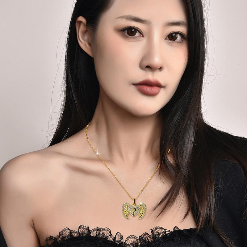 Creative Openable Heart Shaped Angel Wings Pendant Necklace For Women With Customizable Engraving