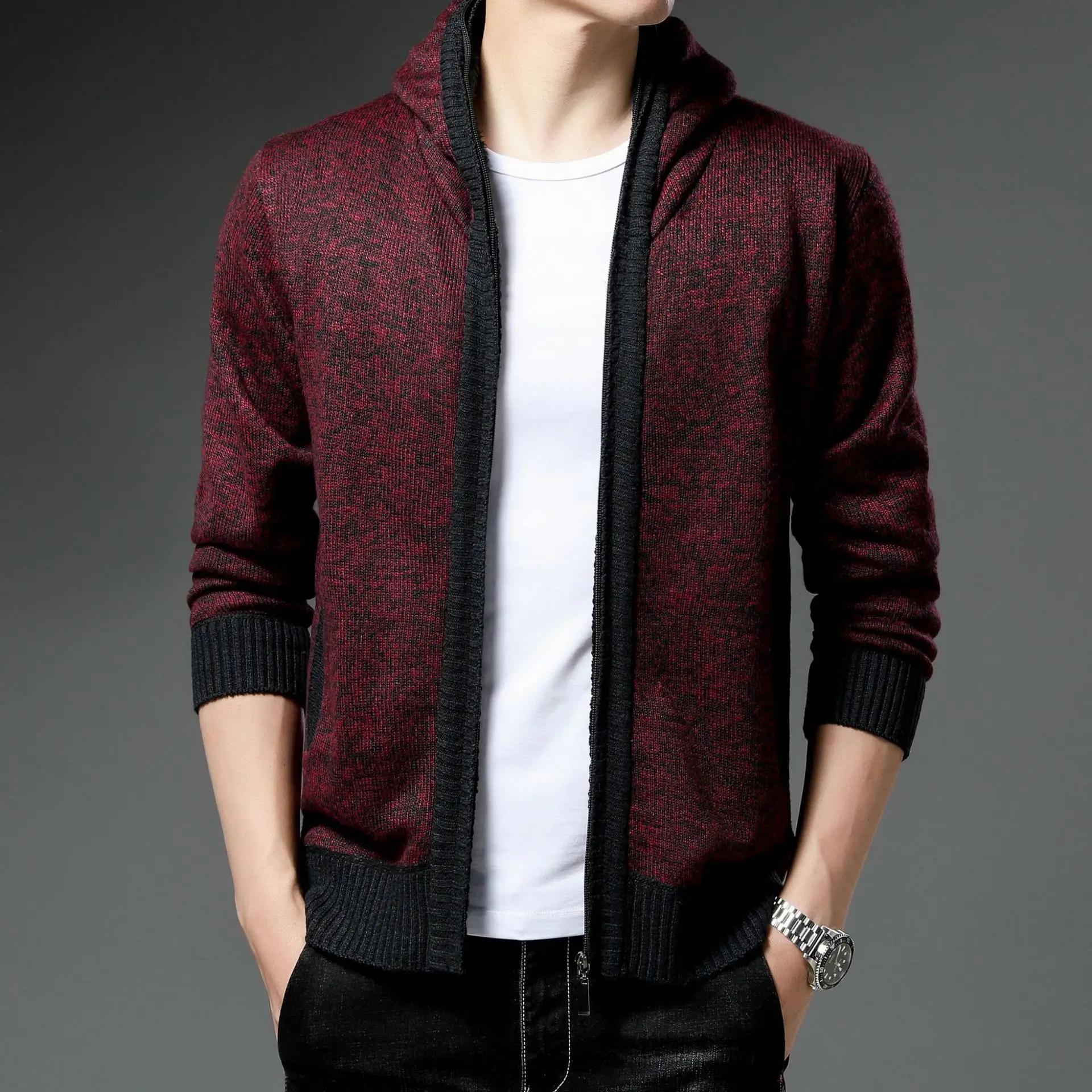 

Sweater Fashionable Casual Hooded Jacket Winter Men s Slim Fit Plus Velvet Thickened Sweater L червоний