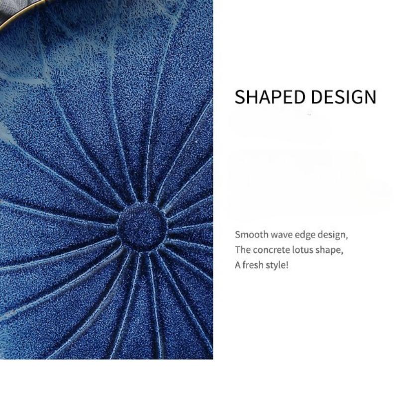 Plato Llano de Cerámica Raku de 8.5"-Diseño Japonés de Hoja de Loto, Bol para Ensalada Apto para Microondas, Vajilla Única Hecha a Mano para Cocina Casera