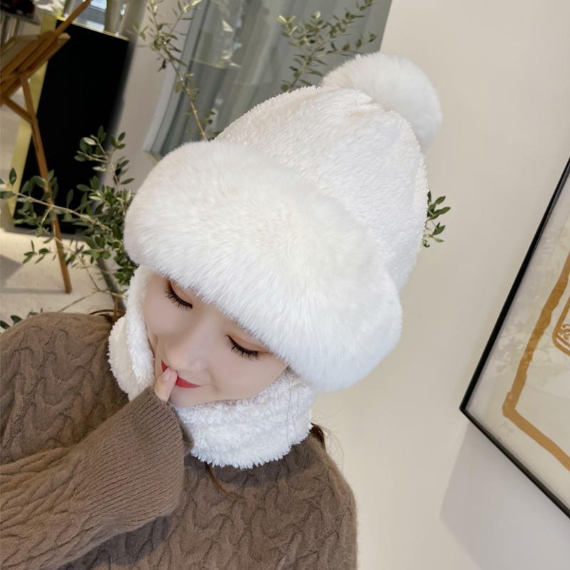 Inverno Protezione Integrata per le Orecchie Cappello Antivento Cappello Baotou Sciarpa Maschera Pompon di Pelliccia Più Velluto Cappello Caldo da Ciclismo per Donna