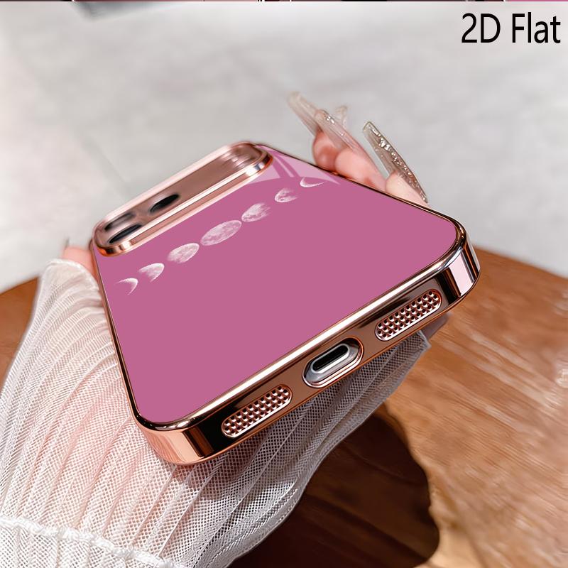 Pink and white moon 2DFlat For iPhone17 18 16 15 14 13 12 11 Pro Max XS XR 8 7Plus Phone Cover Shockproof Protective Back Cover