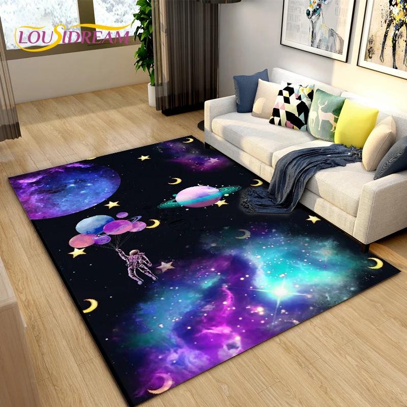 Cartoon Universe Starry Sky Planet Area Rug,Carpet Rug for Living Room Children's Bedroom,Kids Play Game Floor Mat,Anti-slip Mat