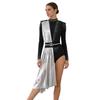 S-3XL Women Lyrical Dance Rhinestone Bodysuit Metallic Shiny Drape Long Sleeve Tassel Shoulder Boards Back Cutout Asymmetrical Leotard Jumpsuit