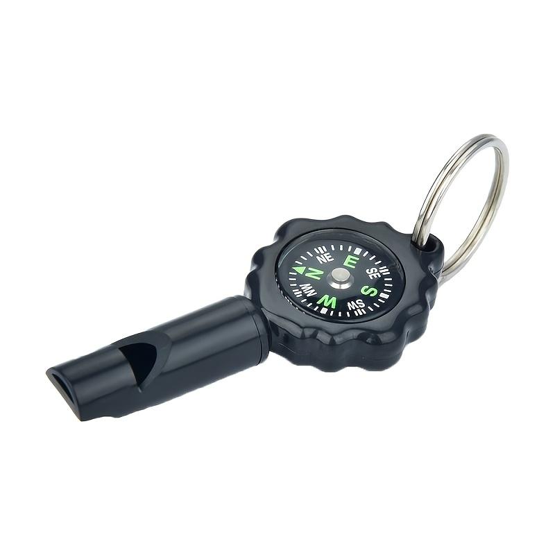 

Свисток для выживания на открытом воздухе 2-в-1 с компасом: Прочный пластик, спортивный брелок, подходит для походов и приключений чёрный