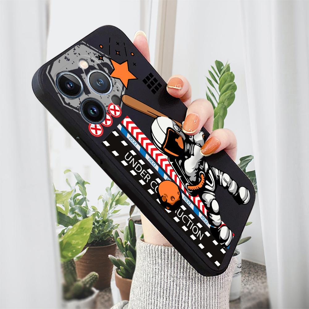 Astronaut Pattern Phone Case for iPhone 15 14 13 12 11 Samsung Galaxy A12 A52 S24 S23 Xiaomi POCO Redmi Soft Square Liquid Silicone Cover Casing
