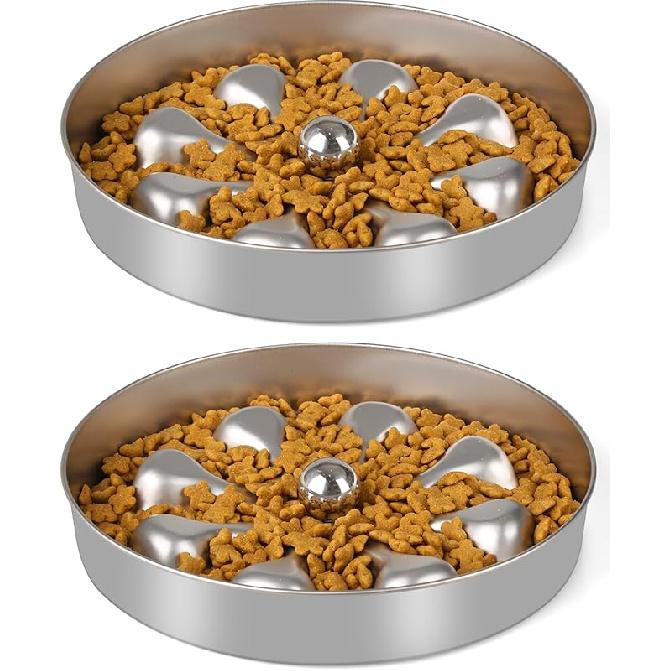 Slow Feeder Dog Bowls – Stainless Steel Non-Slip Metal Bowl for Slow Feeding, 5 Cups Large Capacity, Double-Sided Design for Dry, Wet, or Raw Food,