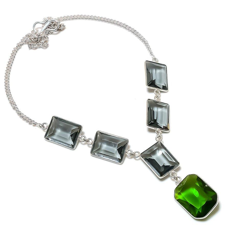 

Ожерелье из стерлингового серебра 925 пробы с натуральным хромдиопсидом и шпинелью 18 дюймов p7w41