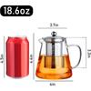 18.6 Oz/550Ml Glass Teapot Stovetop Borosilicate Clear Tea Kettle With Removable Stainless Steel Tea Brewer For Camping,Travel