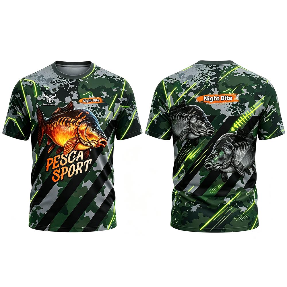 Sommer Outdoor Angel T-Shirts Camouflage Karpfen Druck Kurzarm O-Ausschnitt T-Shirt Schnelltrocknend Atmungsaktiv Sport Freizeit Oberteile