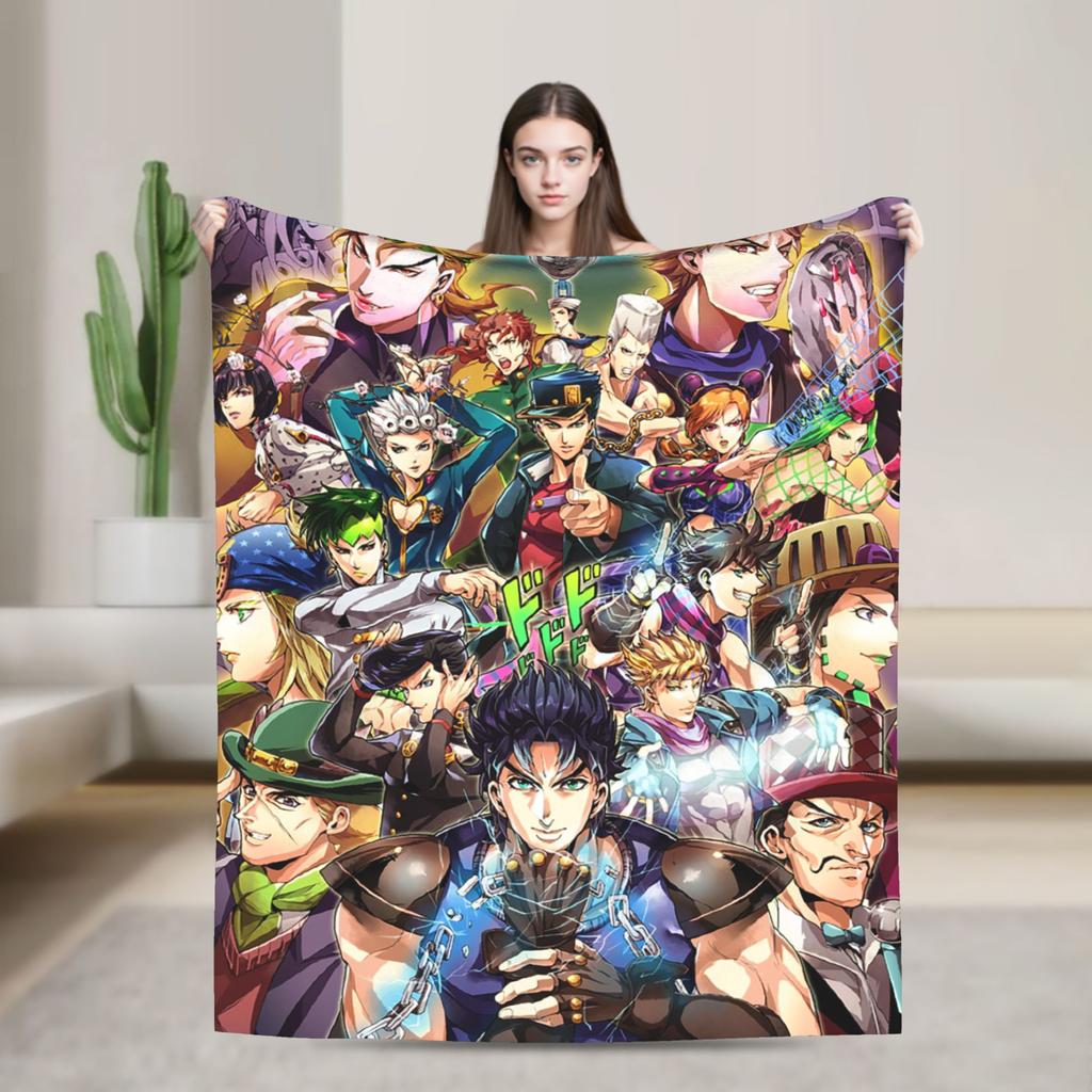 Bizarre Adventure Knitted Blanket Anime Flannel Throw Blanket Home Couch Decoration Soft Warm Bedspread
