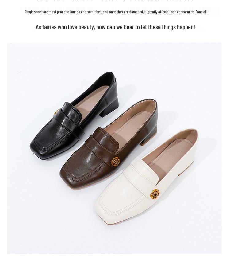 2024 Retro Chunky Heel Loafers: Versatile Square Toe, Medium Heel, Slip-on Leather Shoes for All Seasons