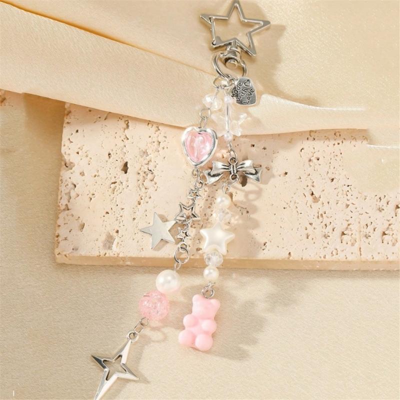 Bowknot Pendant Keychain Multicolor Pentagrams Crucifix Key Chain Fashionable Decoration for Phones Car Keys Bags