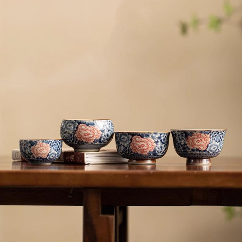 1 Pc Chinese Tradition Ru Kiln Ceramic Tea Cup Handmade Flowers Teacup Household Personal Tea Bowl Beauty Meditation Cup Teaware