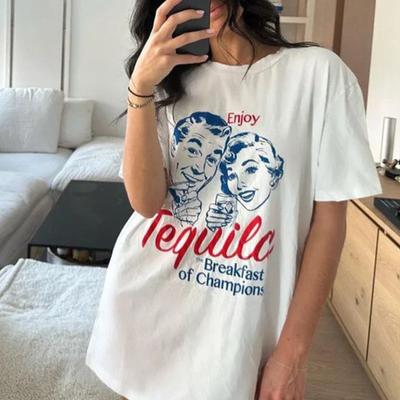 Camiseta estética retro de tequila para mujer, divertida camiseta con gráficos para amantes del alcohol, camiseta unisex holgada vintage de algodón grunge