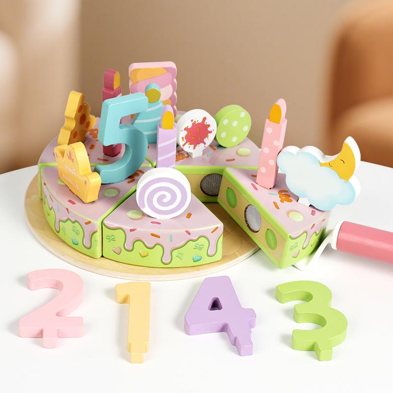American-Style Wooden Birthday Cake Toy for Kids - Pretend Play Dessert Set