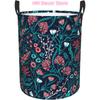 Red Flowers and Berries Laundry Basket Waterproof Oxford Cloth Organizer Basket Collapsible Clothes Hamper with Handle Toy Gift