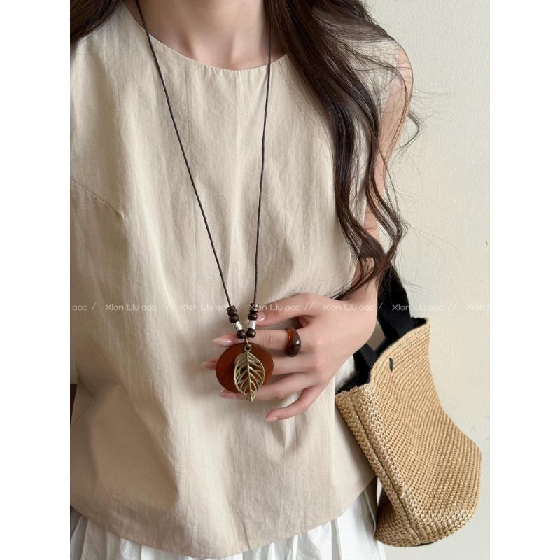 New Chinese Zen Ring Necklace for Women New Retro Chinese Style Long Pendant Sweater Chain Versatile Accessories