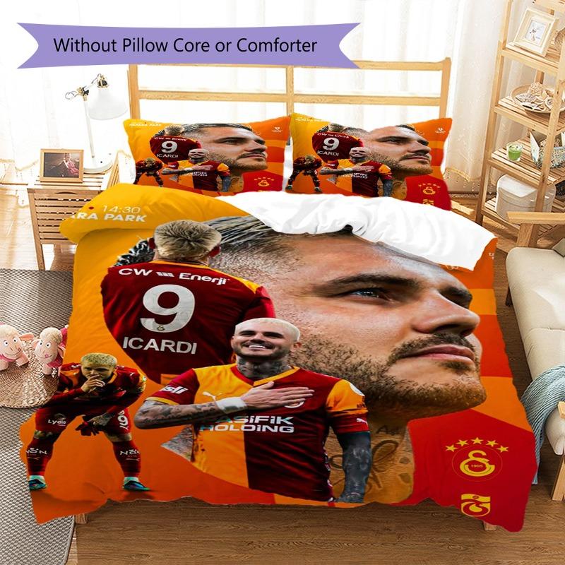 Black Gold Starry Stadium Football Print Duvet Cover Set, 3Pcs Bedding Set with 2 Pillowcases for Bedroom Decor