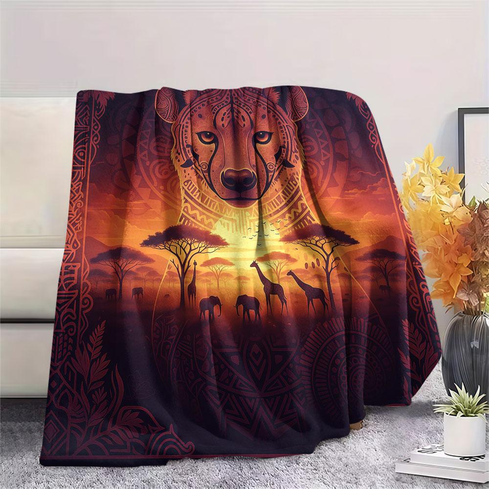 1Pc Grasslandanimals Print Flannel Blanket, High quality Comfortable for All Seasons, Home Decor, Warmth and Comfort, Perfect for Christmas Gifts