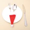 Table Charming Christmas Decor Featuring Cute Nonwoven Fabric Santa Hat For Utensils Bottles And