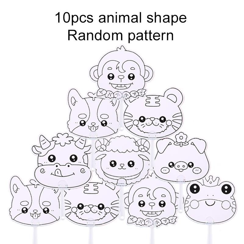 5/10pcs Mini Round Fan Paper Portable Cartoon Pattern DIY Graffiti Children Drawing Summer Household Daily Necessities TMZ