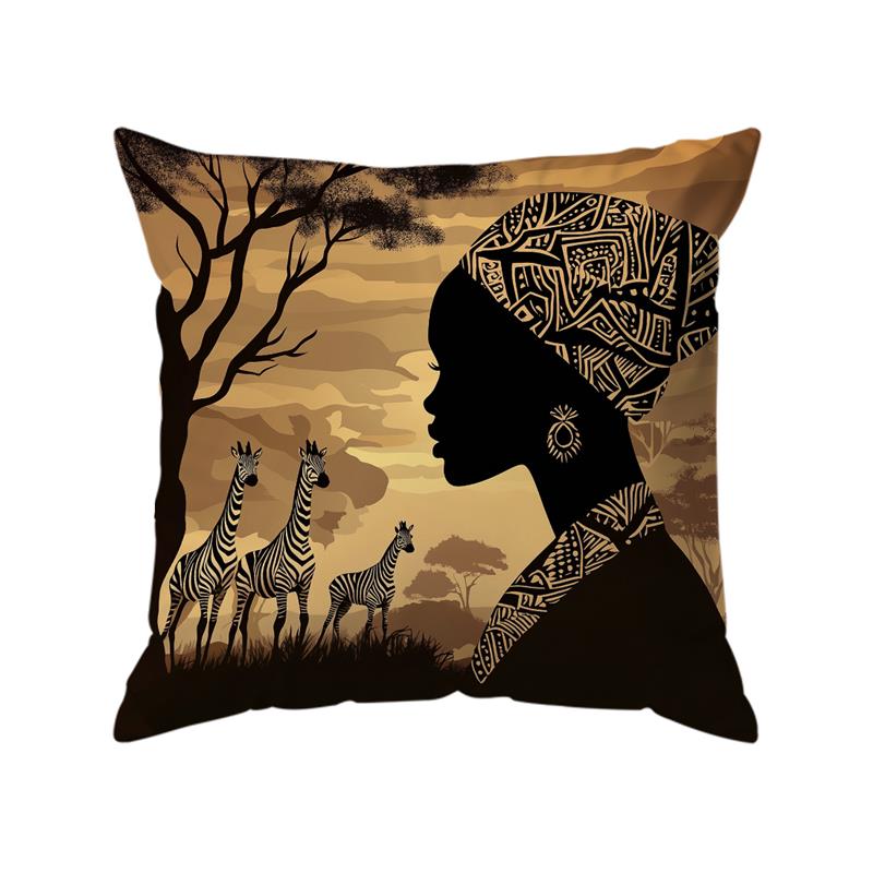 African Women And Animals Painting Pillowcase Throw Pillow Cover Vintage Cushion Covers Home Living Room Sofa Couch Seat Decor