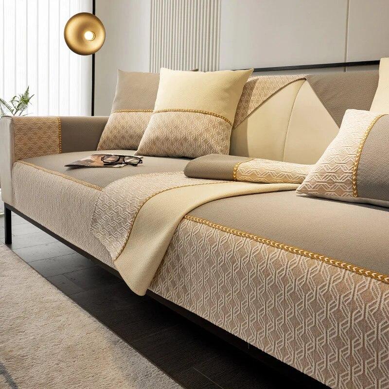

Chenille Lattice Splicing Sofa Cover Non-slip L Shaped Corner Couch Mat Modern Living Room Seat Pad Towel Covers 70x70cm 1pcs